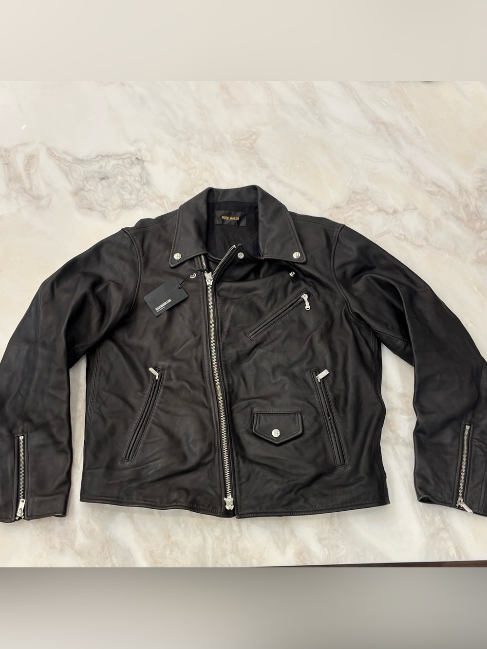 Buck Mason Men's Bruiser Moto Jacket Size XL Black New Sheep Leather